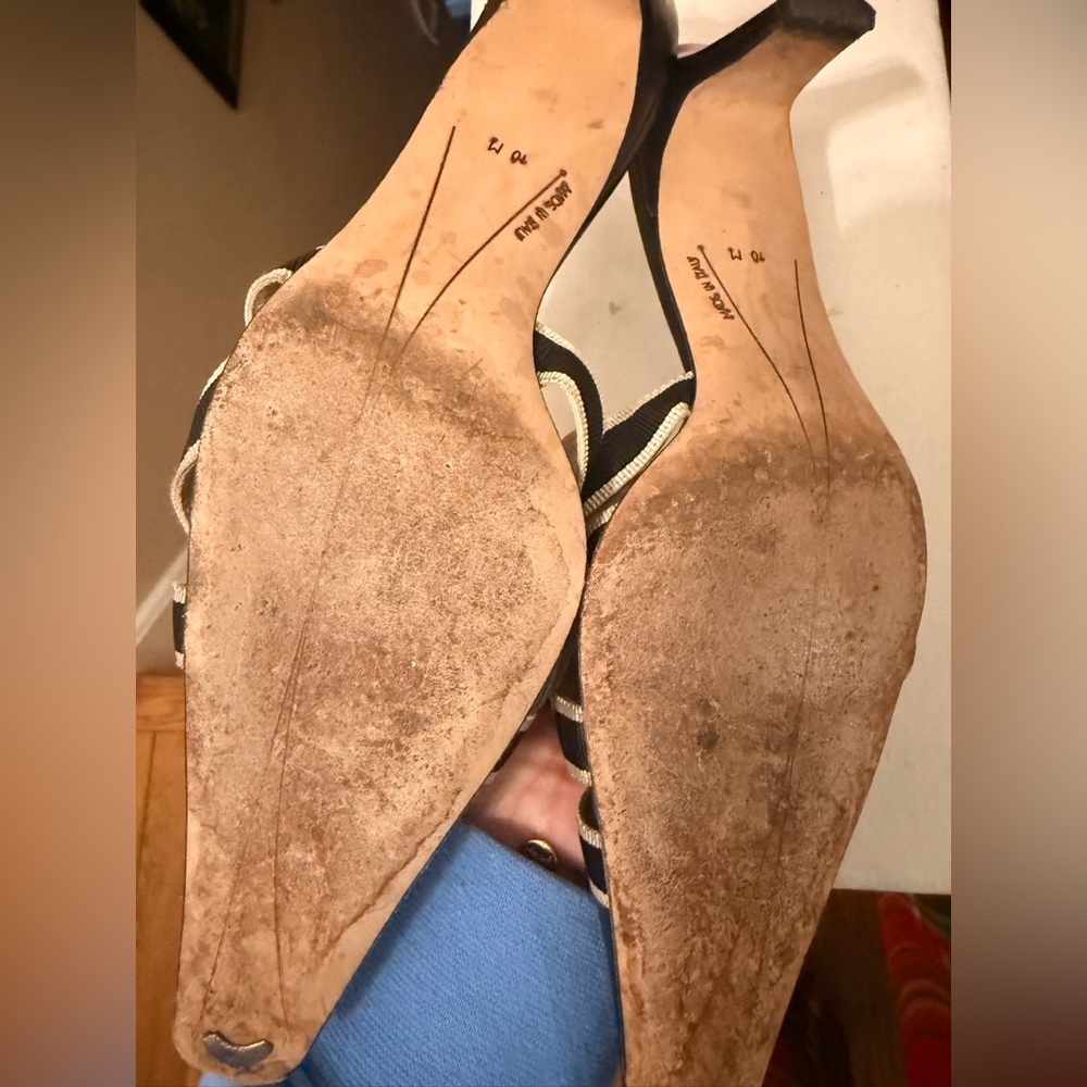 kate spade Black and Cream Woven Mule Heels - Picture 2 of 4